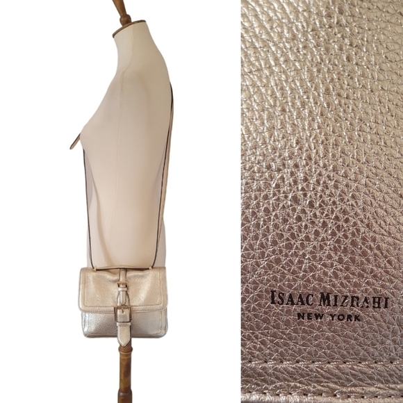 Isaac Mizhari Gold Pebble Faux Leather Crossbody Bag - Picture 1 of 8